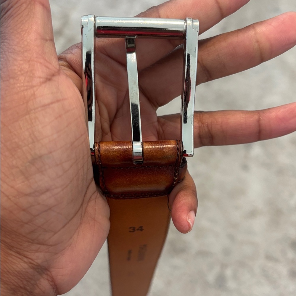 Magnanni Cognac Brown Leather Silver Buckle Mens Belt 1121 34 - Picture 6 of 9